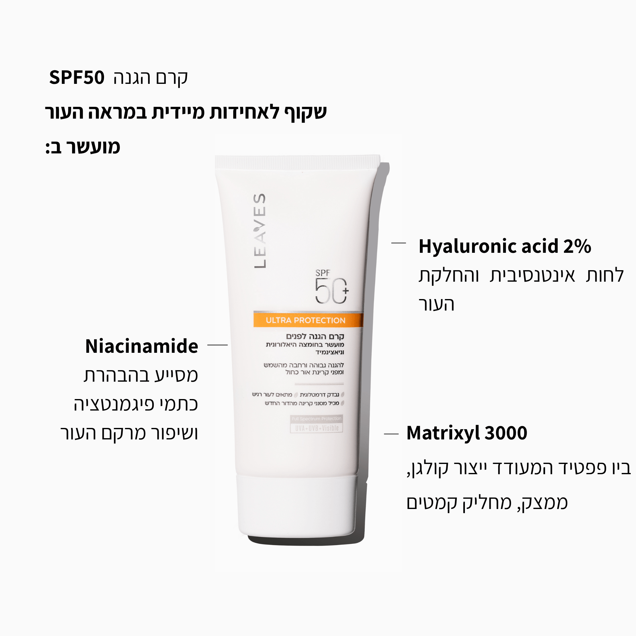 קרם הגנה לפנים Protection Ultra +SPF50 - LEAVES