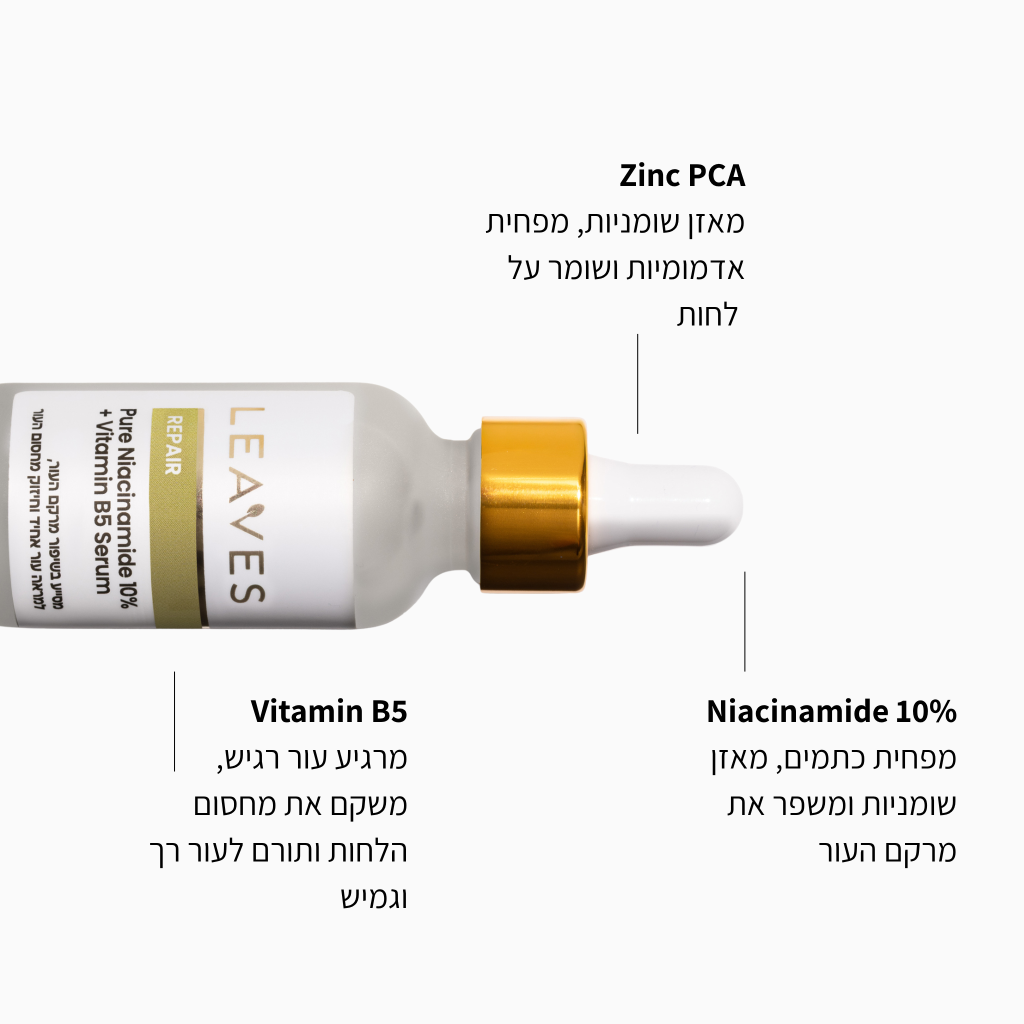 סרום Repair ניאצינמיד טהור 10% + ויטמין B5 - LEAVES