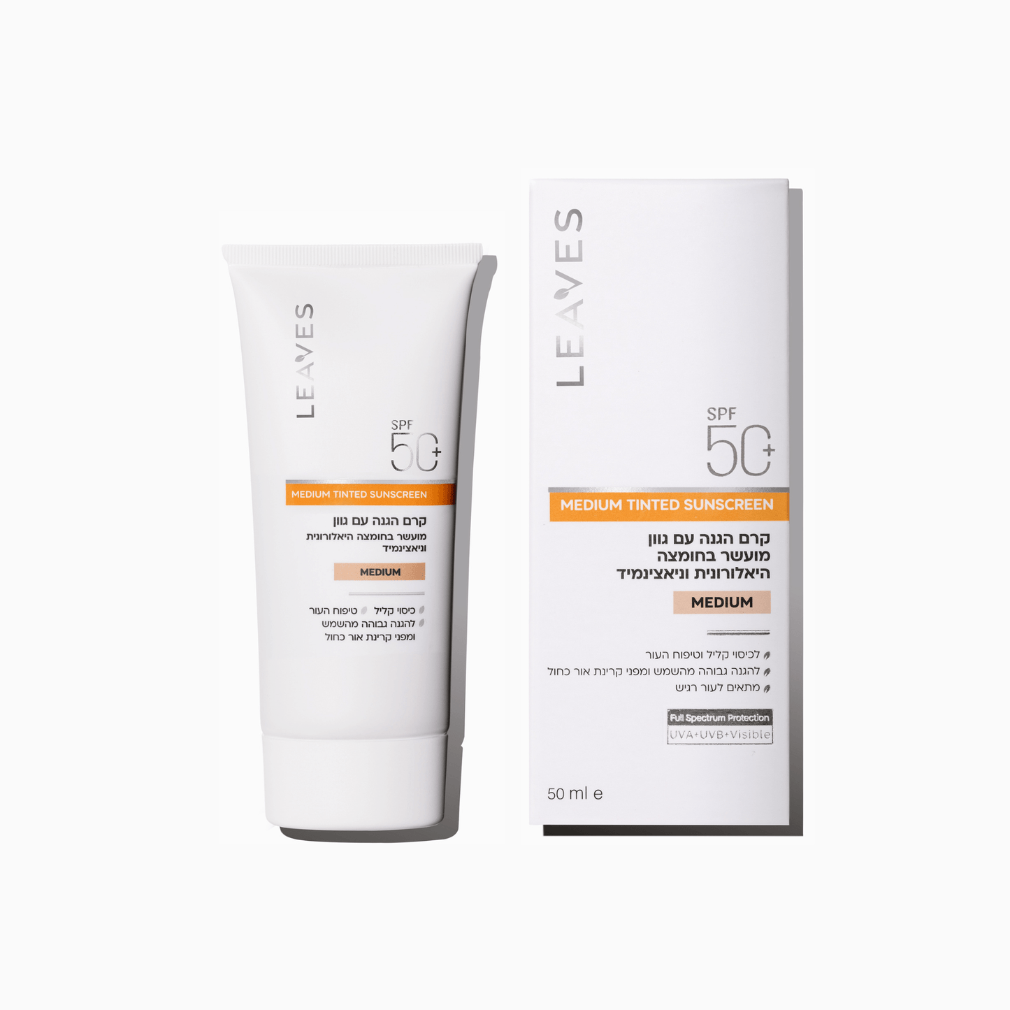 קרם הגנה SPF50+ עם גוון Medium - LEAVES